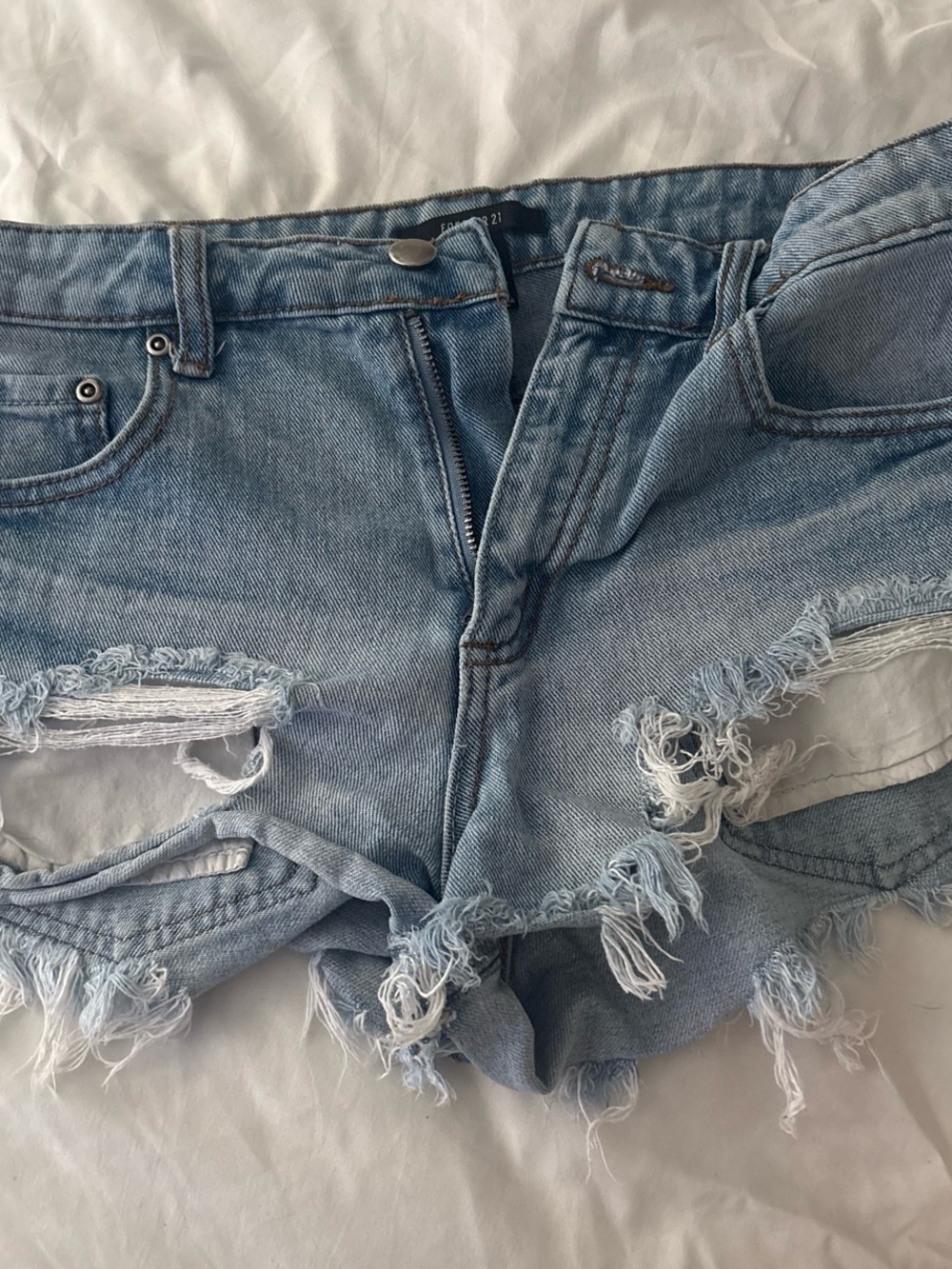 Forever 21 Light Blue Distressed Denim Cutoff Shorts